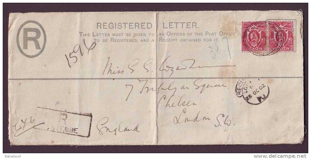 ENTEBBE, UGANDA , 1902, 2 Anna Registered Envelope To England, MOMBASA Transit. - Uganda (...-1962)