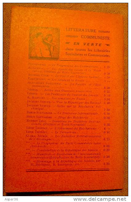 "Les Syndicats Russes & La Révolution" A. Glebov, Bibliothèque Communiste, Paris 1920 - Collections