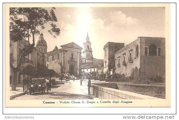 42728)cartolina Illustratoria Comiso - Veduta Chiesa S. Biagio E Castello Degli Aragona - Ragusa