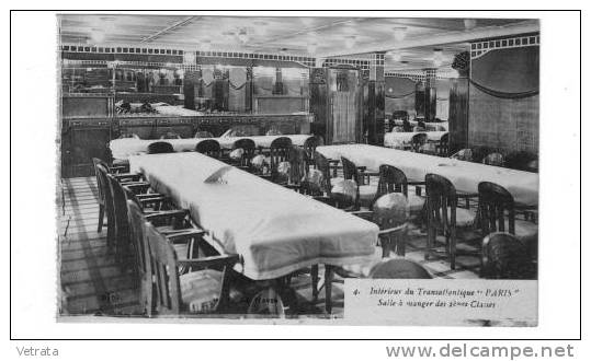 Carte Postale : Intérieur Du Transatlantique "Paris", Salle à Manger Des 3° Classes  (provient D'un Bloc) - Dampfer