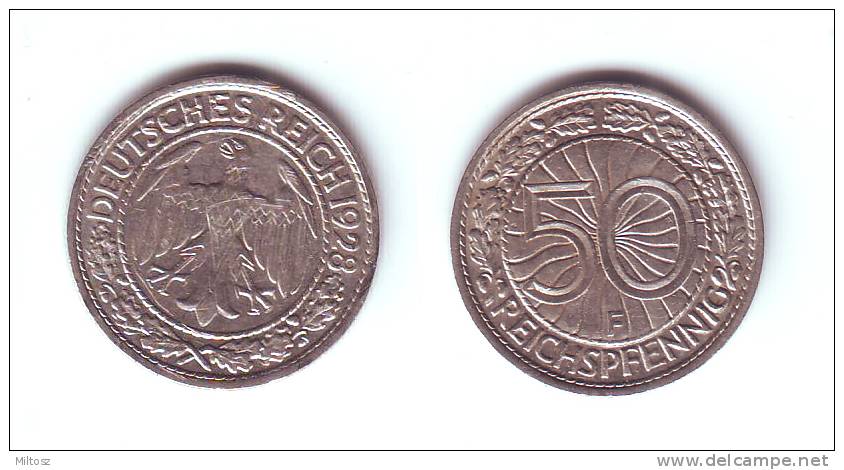 Germany 50 Reichspfennig 1928 F - 50 Renten- & 50 Reichspfennig