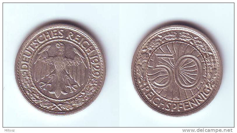 Germany 50 Reichspfennig 1929 A - 50 Renten- & 50 Reichspfennig