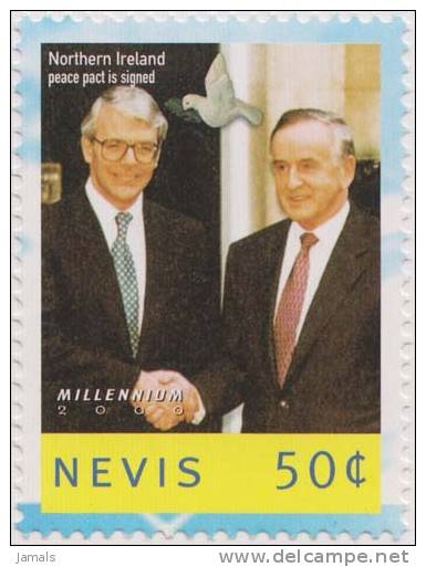 Northern Ireland Peace Pact Is Signed Between Prime Minister John Major And Albert Reynolds Dove, Peace, MNH, Nevis - West Indies