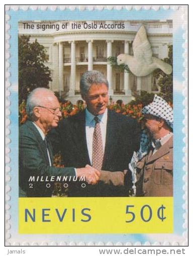 Israeli Prime Minister Yitzhak Rubin And PLO Leader Yasir Arafat Sign Oslo Peace Accord, Arab Israel Conflict MNH Nevis - Antillas Holandesas