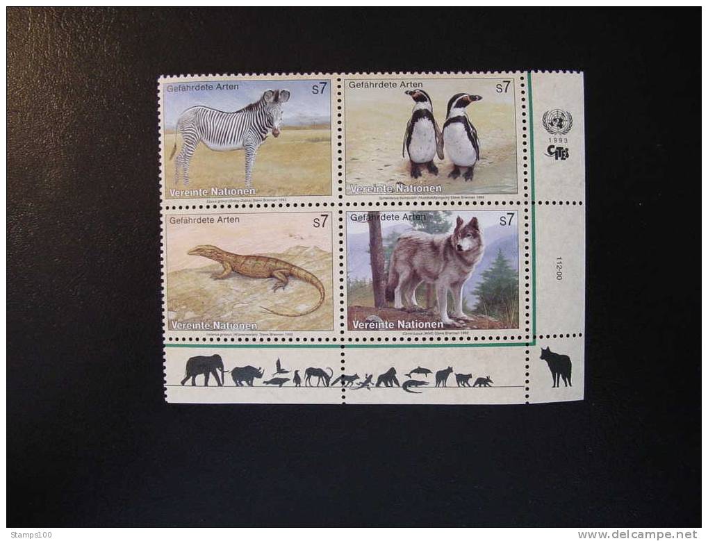 UNITED NATIONS (VIENNA),  ENDANGERED SPECIES BLOCK OF 4, BOTTOM RIGHT, 1993, MNH**, (042109) - Ungebraucht