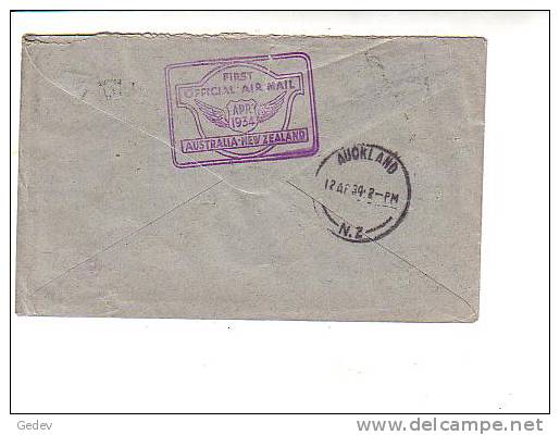 Lettre Aviation Australie London Via New Zealand + Cachet First Official Air Mail 1934 Au Verso (109) - Briefe U. Dokumente