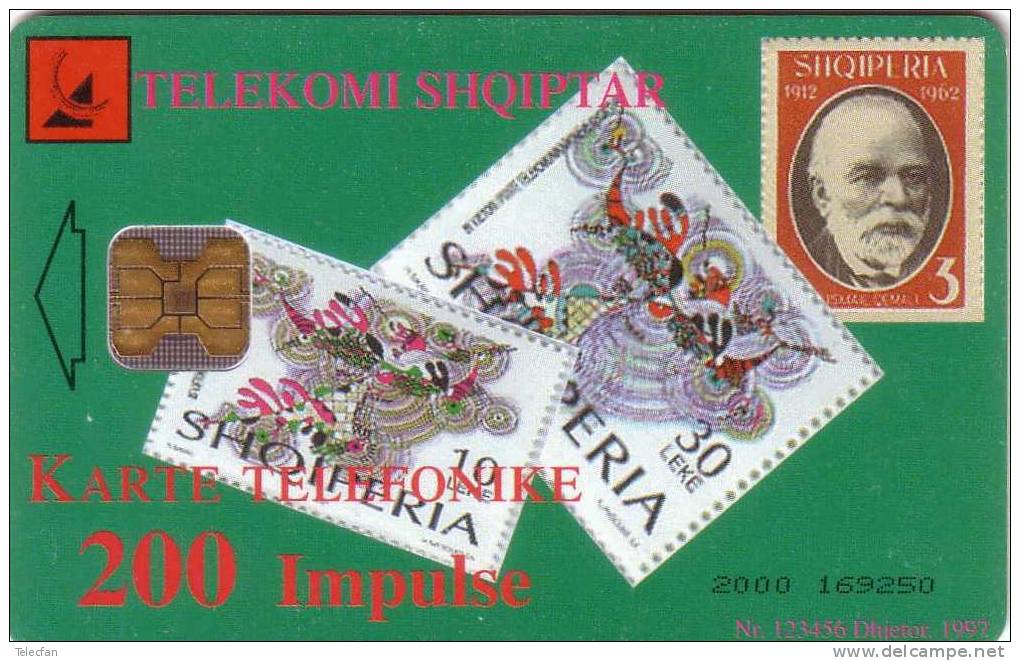 ALBANIE TIMBRES BRIEFMARKEN STAMPS ON PHONECARD 200U RARE - Timbres & Monnaies