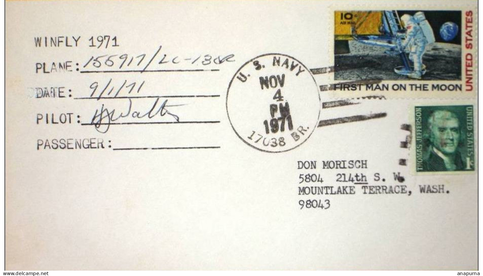 Pli Vol USA Obl US Navy 4 Nov 1971 Signature Pilote. Antarctique. EPF. Polar Expédition - Antarktis-Expeditionen