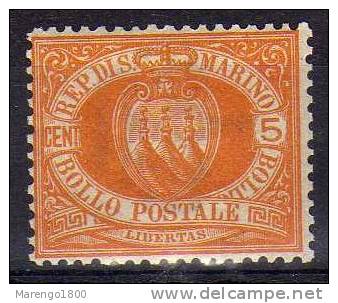 San Marino 1877 - 5 C. *   (g577a) - Ongebruikt