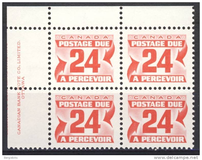 1977-78 Canada MNH UL Plateblock  24 Cents Of The Last Issue Of Postage Dues - Postage Due