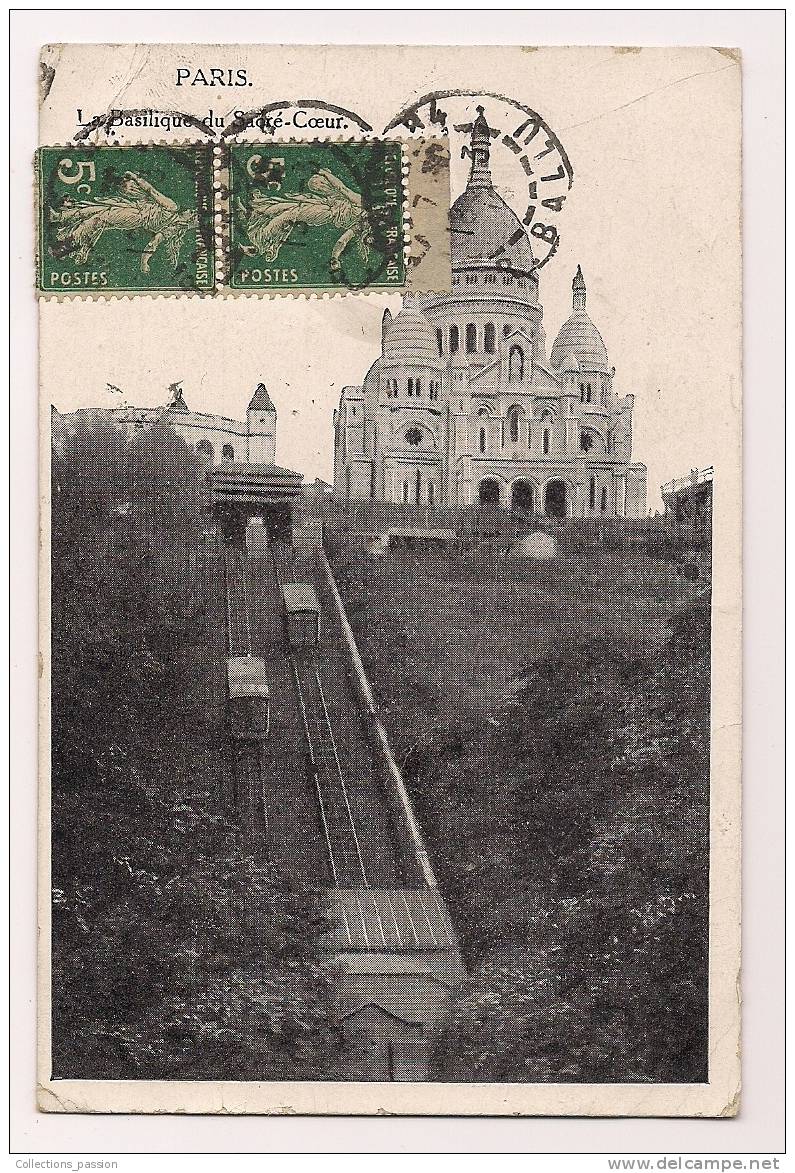 Cp , Funiculaire Du SACRE COEUR , PARIS , Voyagée , Chemin De Fer - Funiculaires