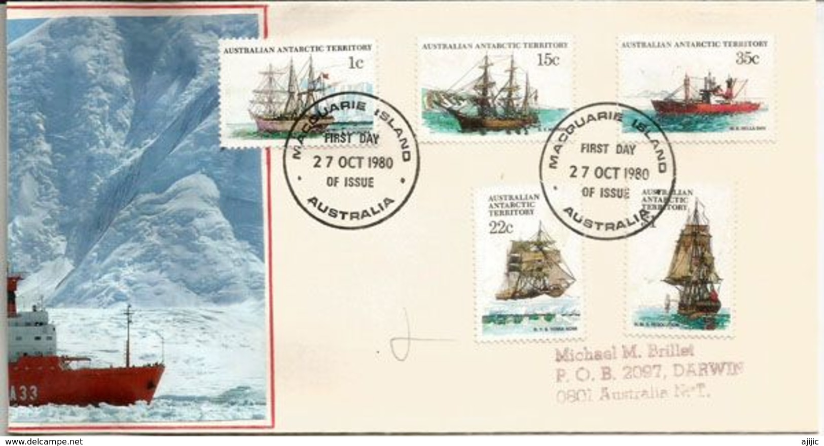 Bateaux Australiens En Antarctique. FDC 1980. Base Macquarie Island - Andere & Zonder Classificatie