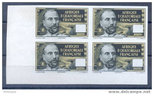 FRENCH COLONIES, AEF 20 FRANCS MISSING VALUE IMPERFORATED BLOCK OF 4 - NEVER HINGED **! - Unused Stamps