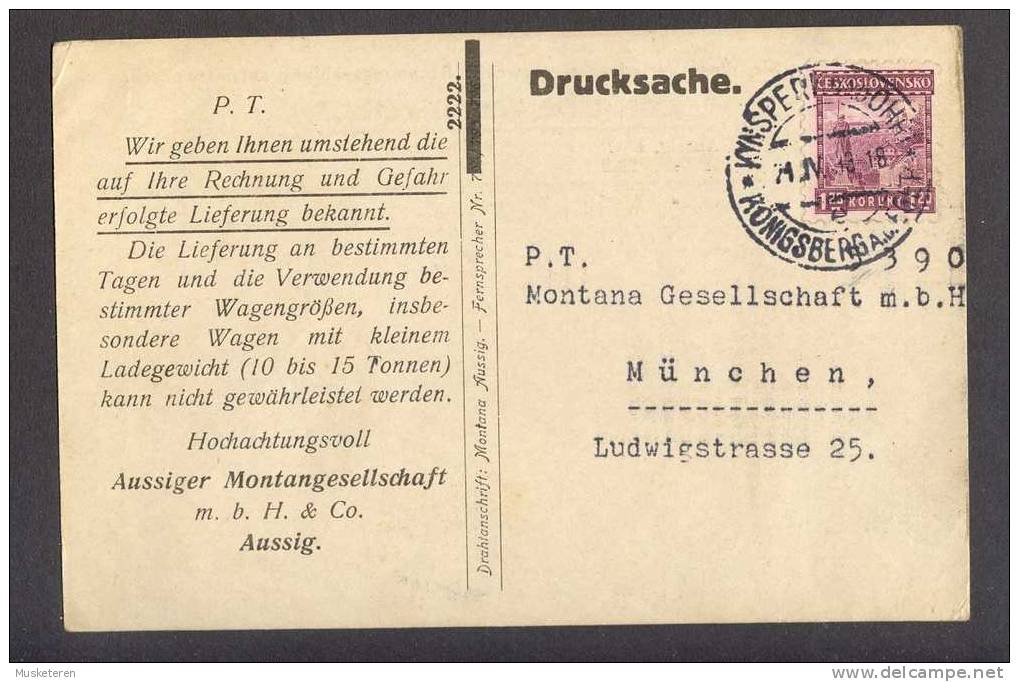 Czechoslovakia Drucksache Rechnung Königsberg Briketts 1943 To Montana Gesellschaft München Germany (2 Scans) - Brieven En Documenten