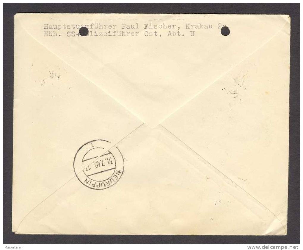 Poland WWII Generalgouvernement Einschreiben Registered KRAKAU Label 1940 Cover Hauptsturmführer Paul Fischer SS Polizei - Gouvernement Général