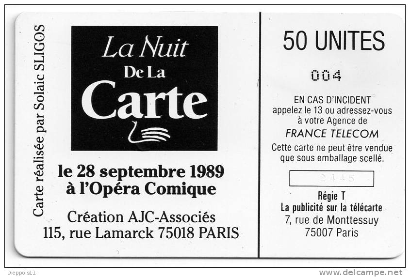 Superbe Rare Telecarte Privée Neuve De 1989 D143 La Nuit De La Carte Verso Noir 1000 Ex - Privées