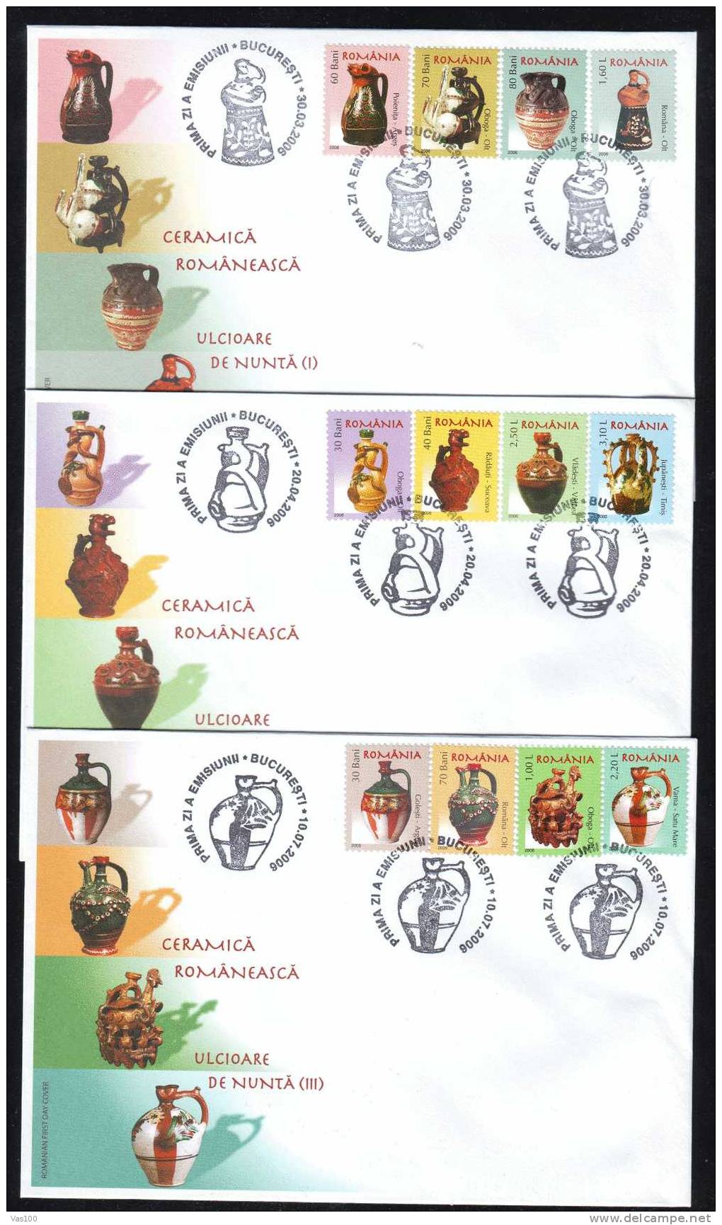 Ceramics, Porcelain From All Romanian Regions 2006 FDC 3 Covers Rare! - Romania. - FDC