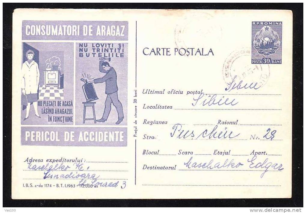 Romania Very Rare Stationery Post Card With GAS,mailed In 1965. - Gaz