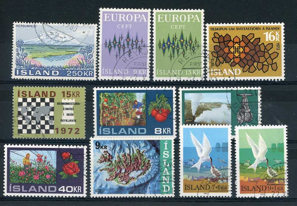 Islande  -  1972 :  Yv  413-23  (o) - Années Complètes