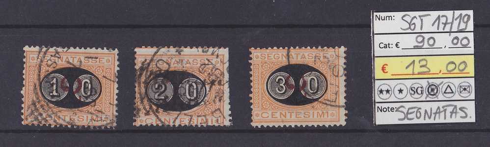 REGNO (1890-91) - SEGNATASSE - MASCHERINE 3 VALORI - SERIE COMPLETA USATA - CAT. E 90 - Postage Due