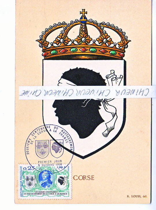 BLASON DE LA CORSE DE R.LOUIS AVEC TIMBRE PREMIER JOUR - Autres & Non Classés