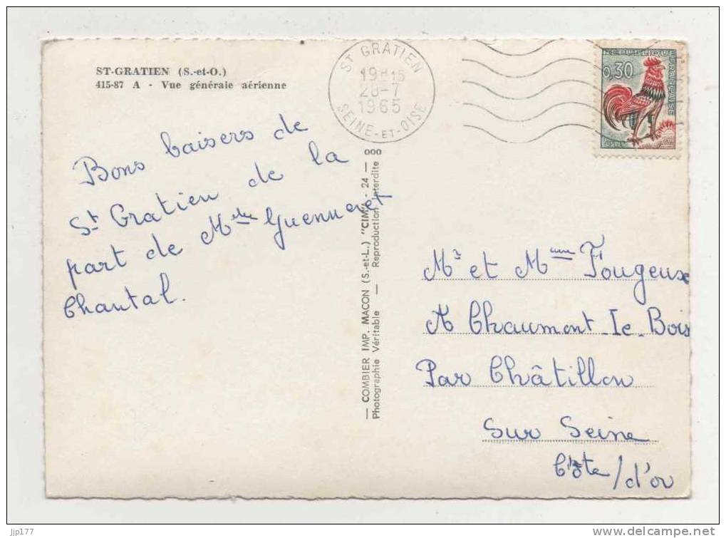 Saint Gratien Vue Aerienne Sur La Ville Centrée Sur L'eglise Animée Jour De Communion Ou Mariage ?? Ecrite En 1965 - Saint Gratien