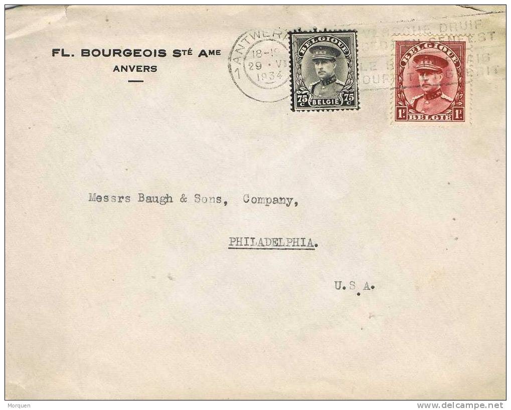 Carta ANVERS (Belgica) 1934 A Estados Unidos - Lettres & Documents