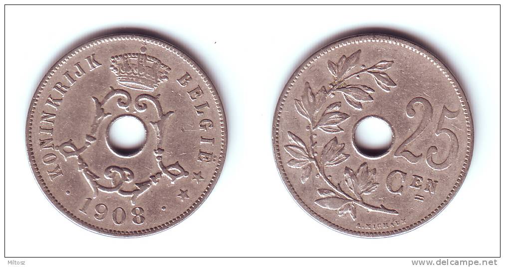 Belgium 25 Centimes 1908 (legend In Dutch - 25 Centimes