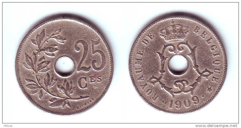 Belgium 25 Centimes 1909 (legend In French) - 25 Cents