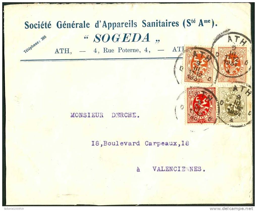 Lettre De La SA "SOGEDA" De Ath Vers Valenciennes (France) En 1931 - Covers & Documents