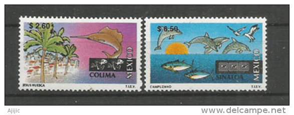 Mexique. Dauphins & Marlin Sur Les Côtes De Sinaloa & Colima. 2 T-p Neufs ** (rare / ,émis En Quantité Limitée) - Dolphins