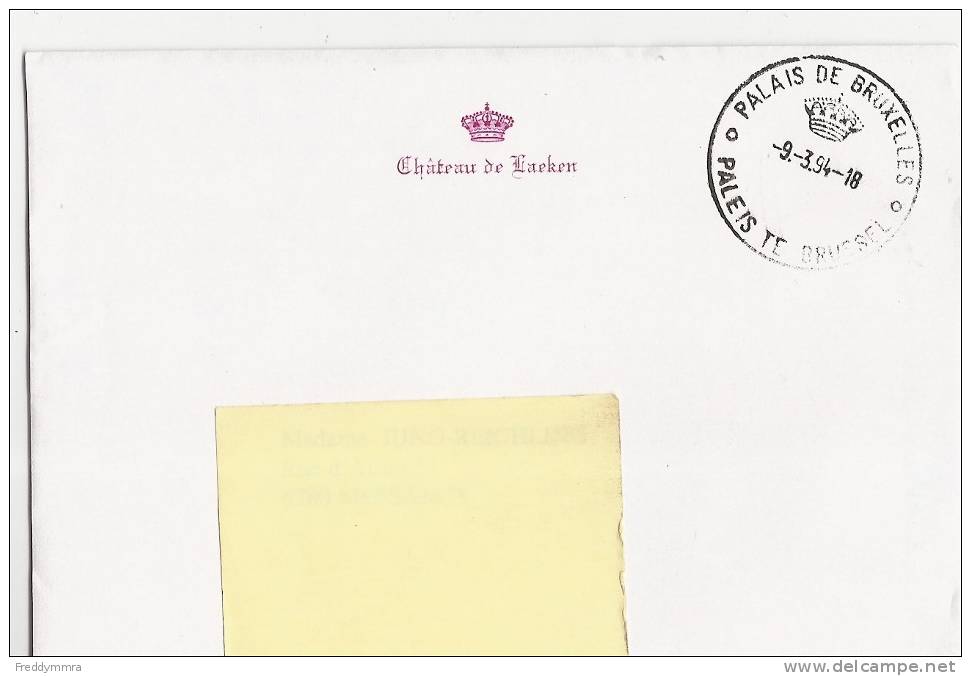 Belgique: Lettre Avec Franchise Postale Du Palais De Laeken (Bruxelles) 9-3-1994 - Zonder Portkosten