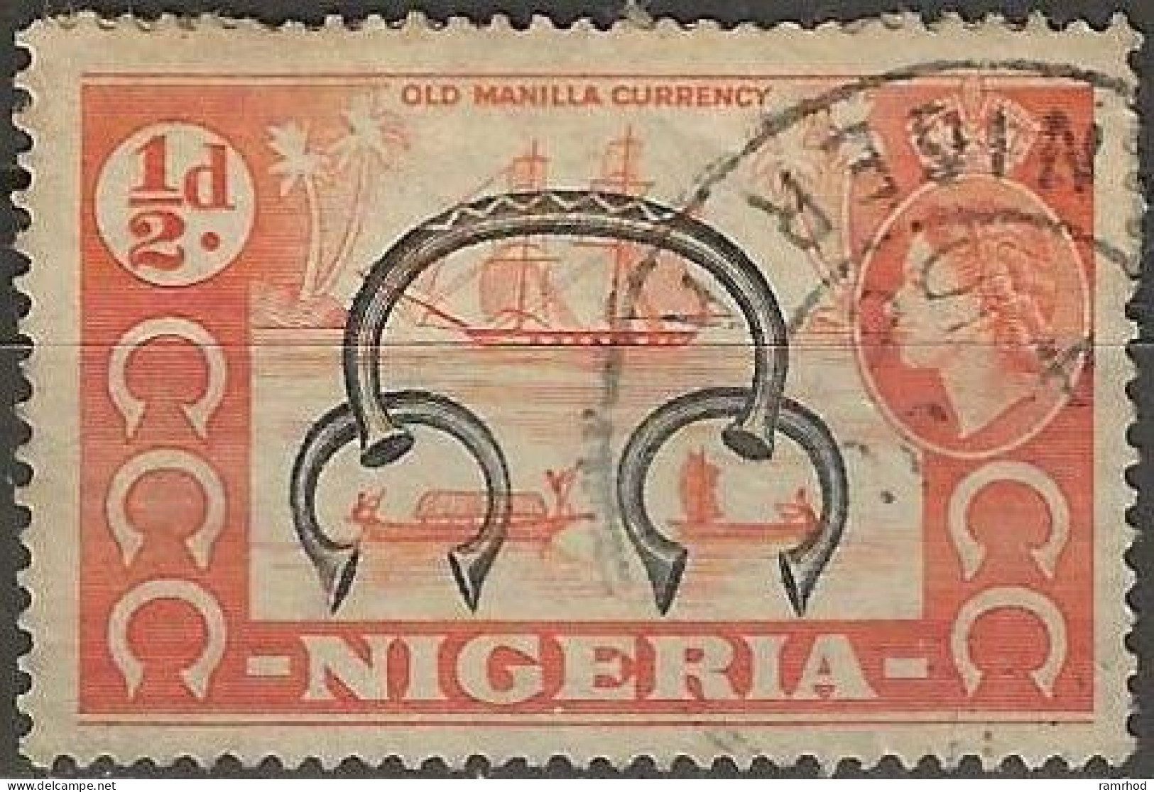 NIGERIA 1953 Old Manila Currency - 1/2d. - Black And Orange FU - Nigeria (...-1960)