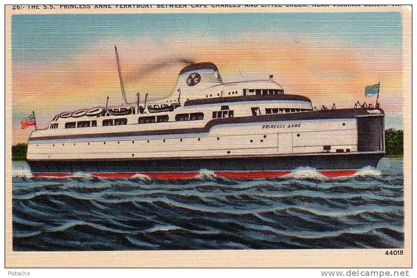 Virginia Beach - S.S. Princess Anne Boat Bateau Ferryboat  - 1935-45s - Jamais Utilisée - Sonstige & Ohne Zuordnung