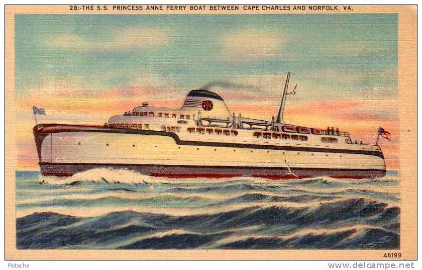 Virginia - S.S. Princess Anne Boat Bateau Ferryboat  - 1935-45s - Toilée Linen - Jamais Utilisée - Other & Unclassified