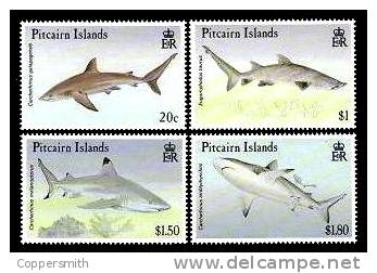 (003) Pitcairn  Fishes / Poissons / Fische / Vissen / Sharks / Requins / Haie ** / Mnh  Michel 396-99 - Islas De Pitcairn