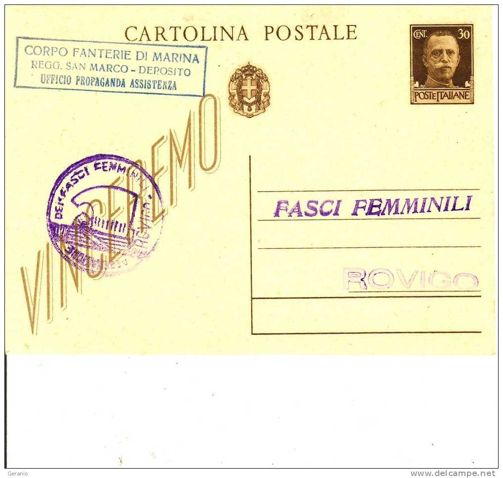 CARTOLINA POSTALE FASCI FEMMINILI ROVIGO PROP. BATT. SAN MARCO PERFETTA - Entero Postal