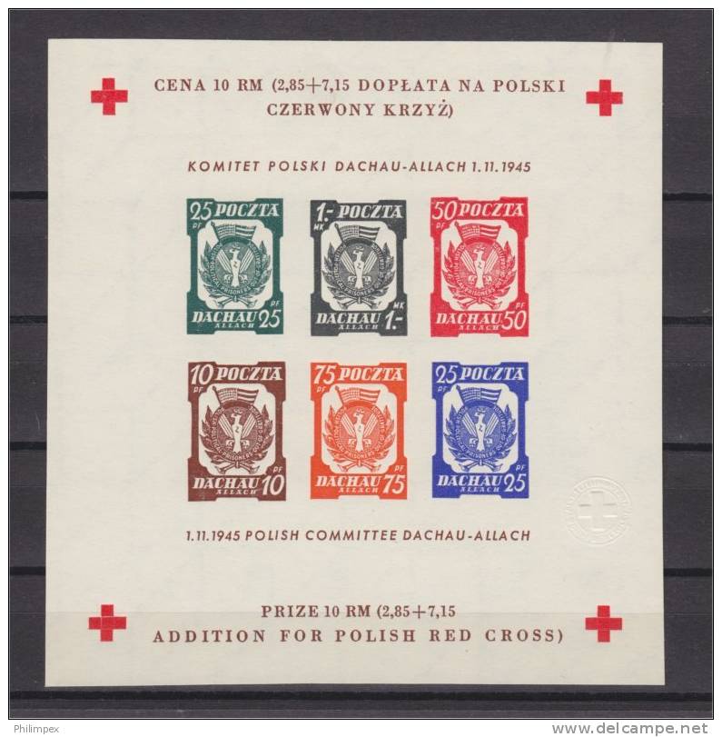 POLAND, DACHAU SOUVENIR SHEETS 1945, PERF + IMPERF., TWO  DIFFERENT WATERMARK TYPES - Liberation Labels