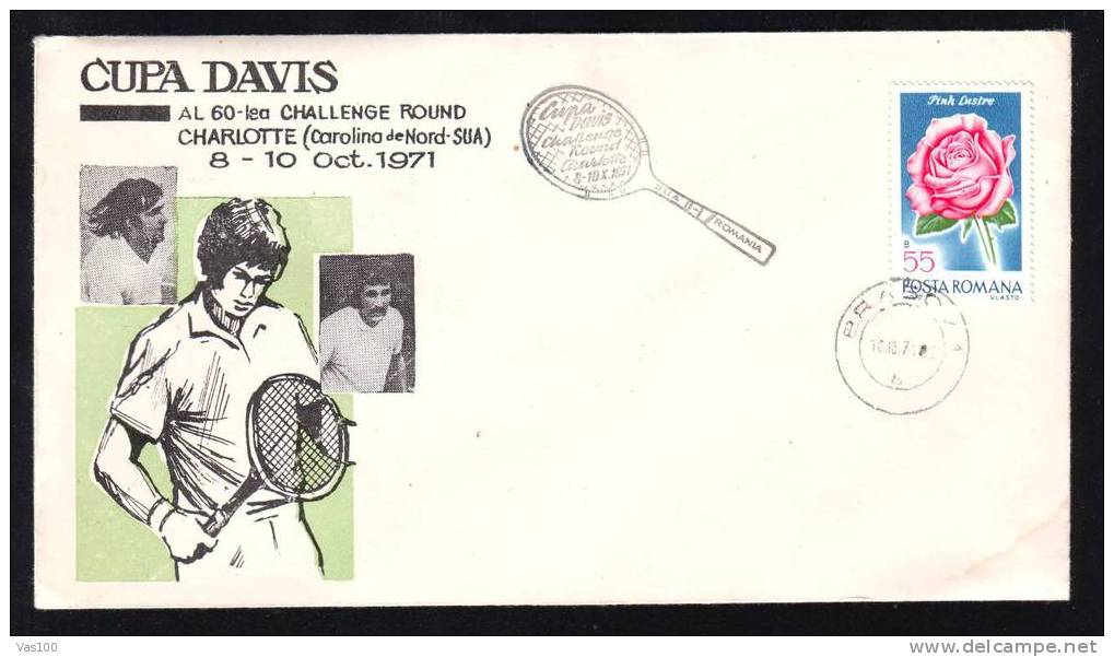 TENNIS,DAVIS CUP1971 MATCH SUA - ROMANIA,rare Cover,tiraj Limite.(B) - Tennis