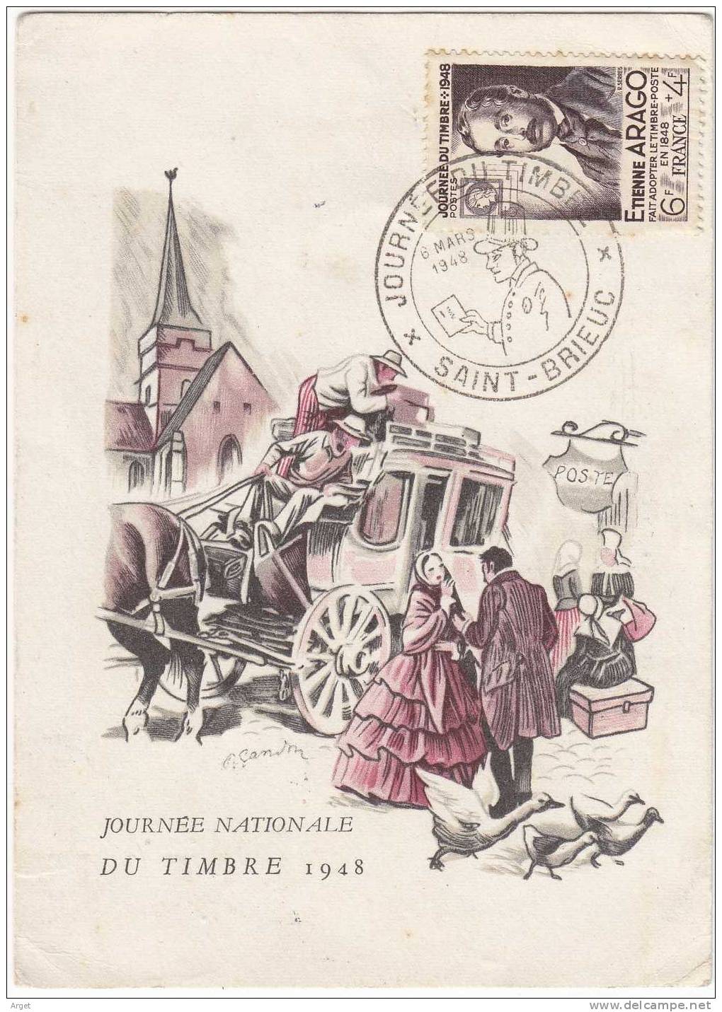 Carte Maximum FRANCE  N°Yvert 794 (Journée Du Timbre) Obl Sp Ill 1er Jour Saint-Brieuc - 1940-1949