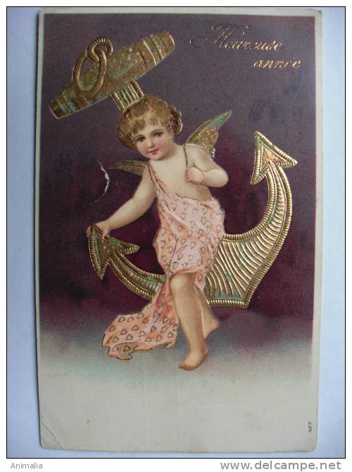 Angelot Angel Cupid Gaufrée Embossed  Ancre Anchor Marine  Defauts - Anges