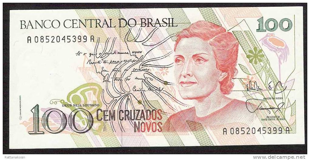 BRESIL   P220a    100   CRUZADOS NOVOS  1989 #A0852 Signature 13   UNC. - Brésil