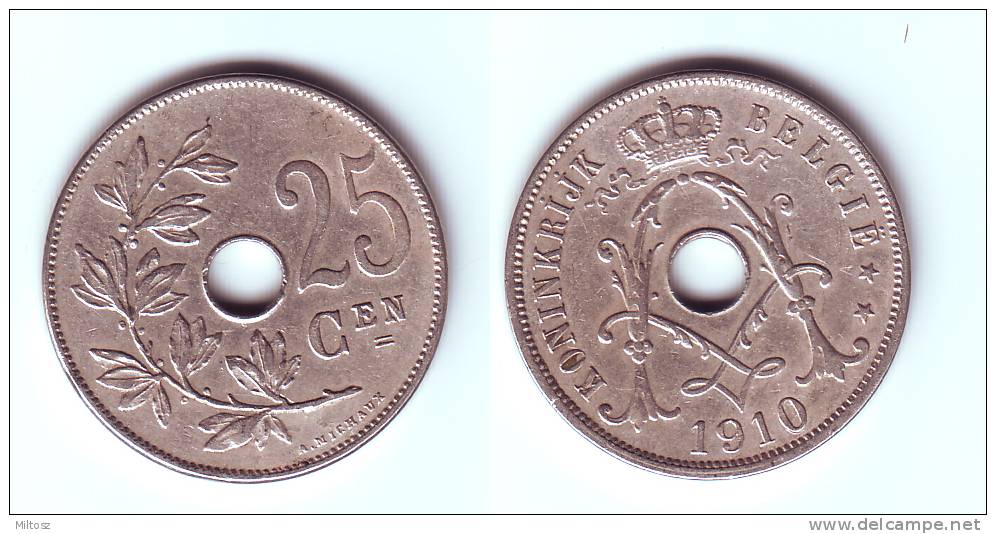 Belgium 25 Centimes 1910 (legend In Dutch) - 25 Cents