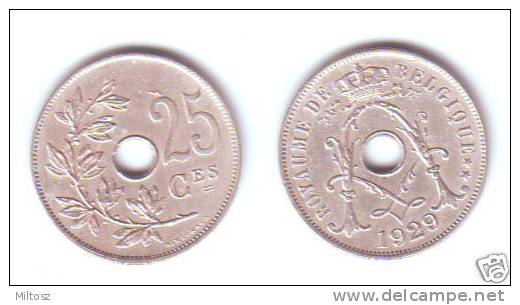Belgium 25 Centimes 1929 (legend In French) - 25 Cents
