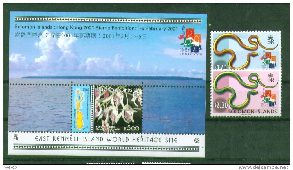 Solomon Islands. Hong Kong 2001. MNH Set And SS. SCV = 10.00 - Schlangen