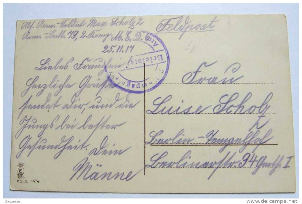 == Gedenke Meine Karte , Blumen Vergissmeinnicht  Feldpost 1917 - Thanksgiving