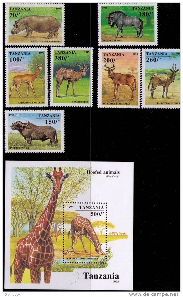 1995 Tanzania Hoofed Animals (7v.+Block) - Girafes