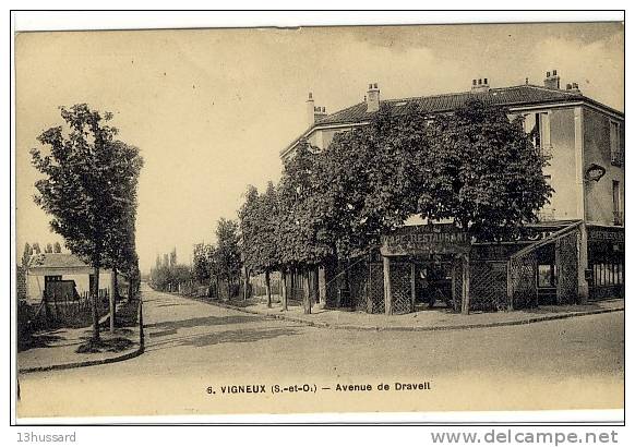 Carte Postale Ancienne Vigneux Sur Seine - Avenue De Draveil - Café Restaurant - Vigneux Sur Seine