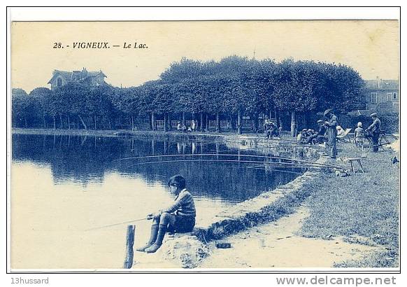 Carte Postale Ancienne Vigneux Sur Seine - Le Lac - Pêche à La Ligne - Vigneux Sur Seine