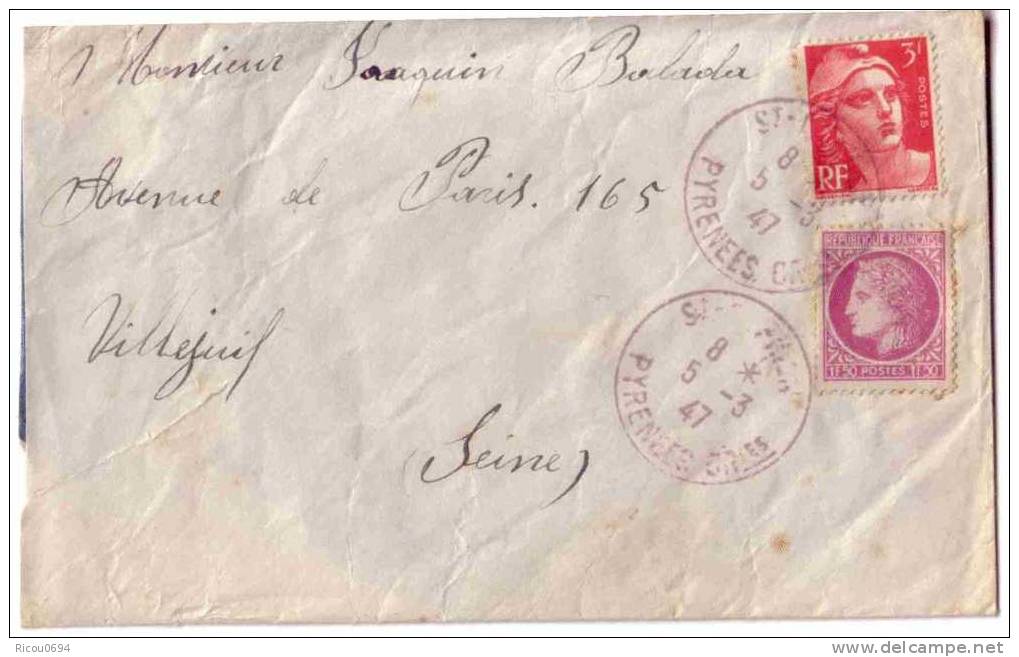 38- Lettre 1947 3fr Marianne De Gandon - Lettres & Documents